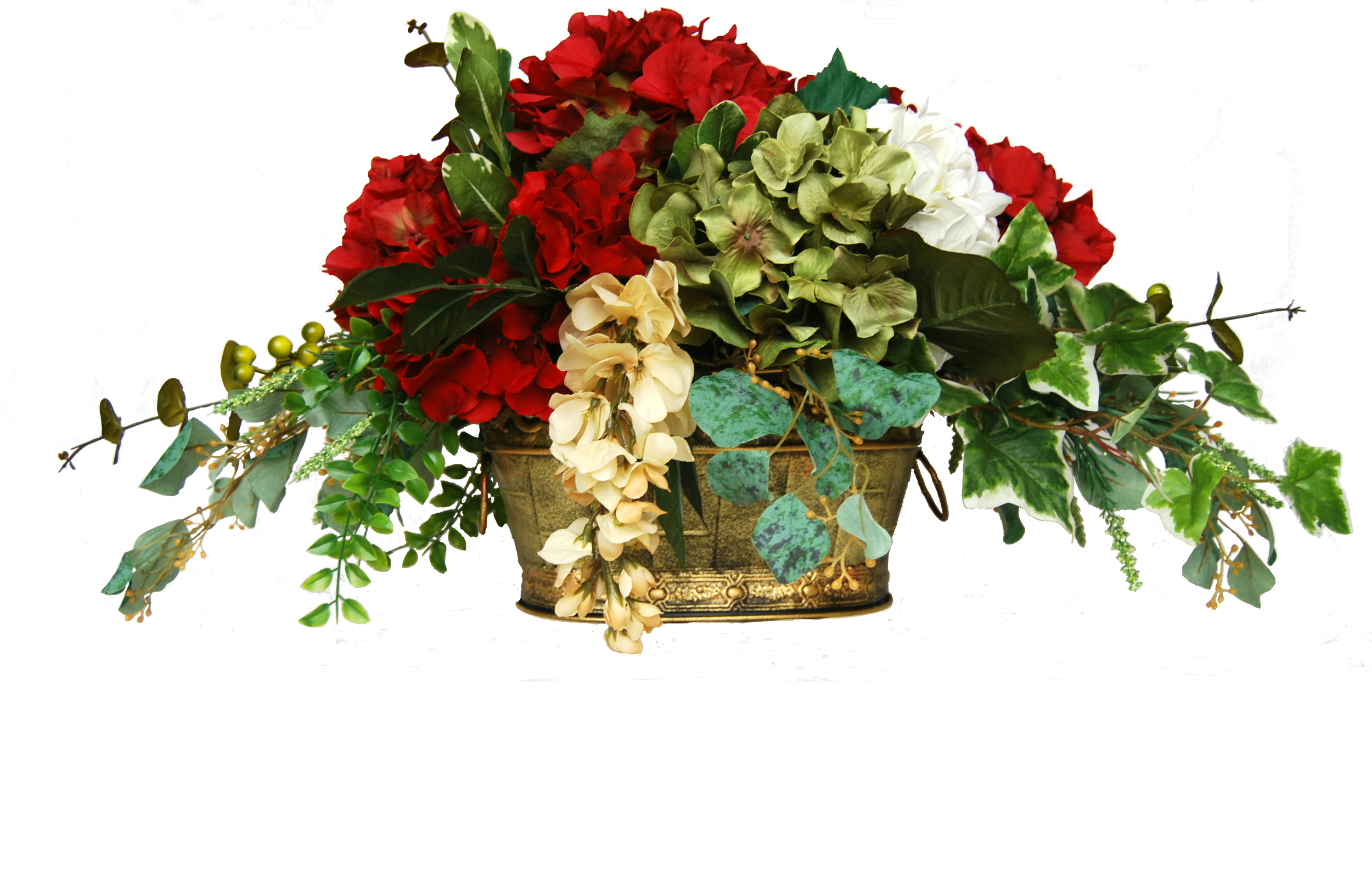 Hydrangea Centerpiece — Red, Olive & Ivory