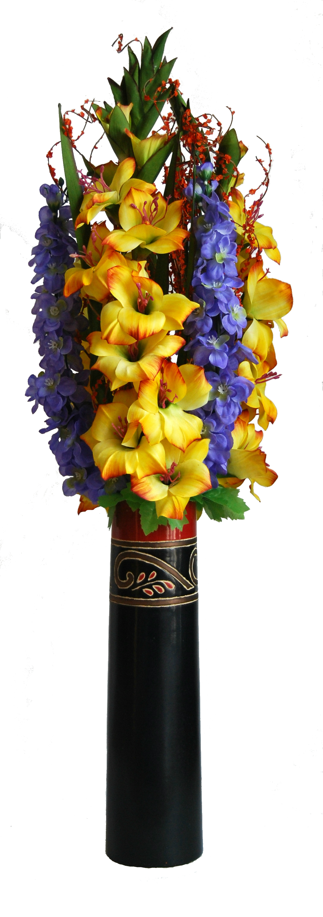 Yellow Gladiolus & Blue Larkspur in Ceramic